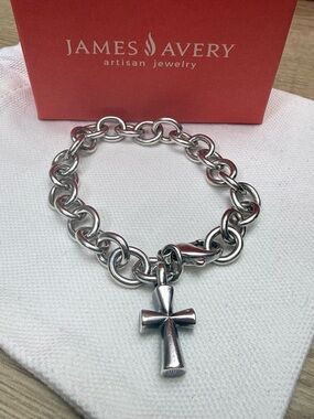 James Avery St Teresa Cross & Classic Cable Bracelet